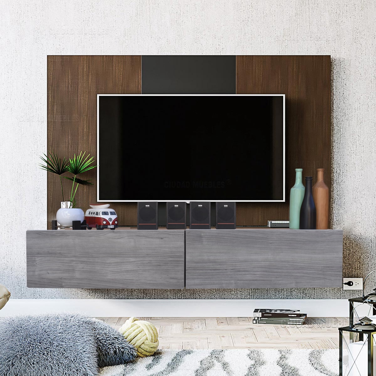 Mueble para tv de 55” Centro De Entretenimiento Flotante Hogare  Centro Flotante 2 puertas 120 cms
