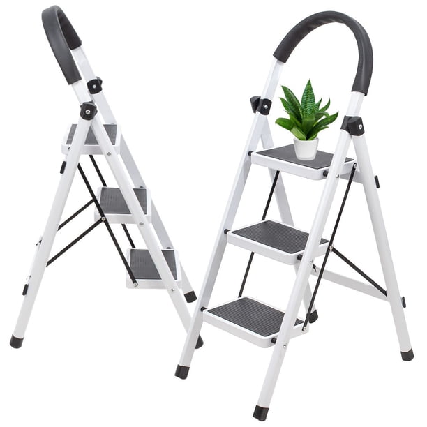 Escalera de Acero Tijera Tubular 3 Peldaños Plegable Portátil
