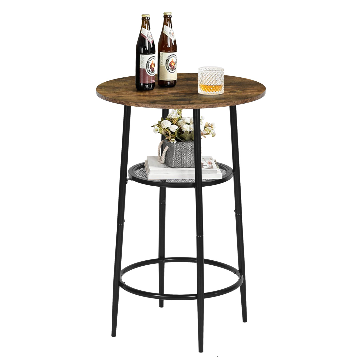 Muebles de Bar, Mesa de Bar en Color Madera de 60 cm, Diseño de 2 Niveles
