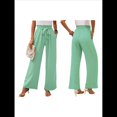 thumbnail image 3 of Pantalones de Salón Anchos para Mujer con Bolsillos, Cintura Alta, Ajustables, con Nudo y Holgados. Verde XXL, 3 of 7