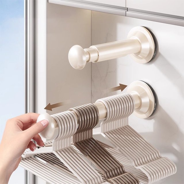 Organizador de Perchas | Soporte Extensible, Ajustable y Apilable para Lavadora y Secadora | Beige | Diseño con Ventosas Que Ahorra Espacio | Capacidad para 15-20 Perchas | Paquete de 2