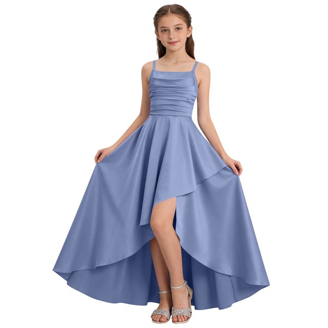 Vestido de Manga Larga Una Línea para las Mujeres Elástico Twirly Patinador Escuela Vestido de Recital Cuello Redondo Sólido Vestido para Niña de 4-14 Años