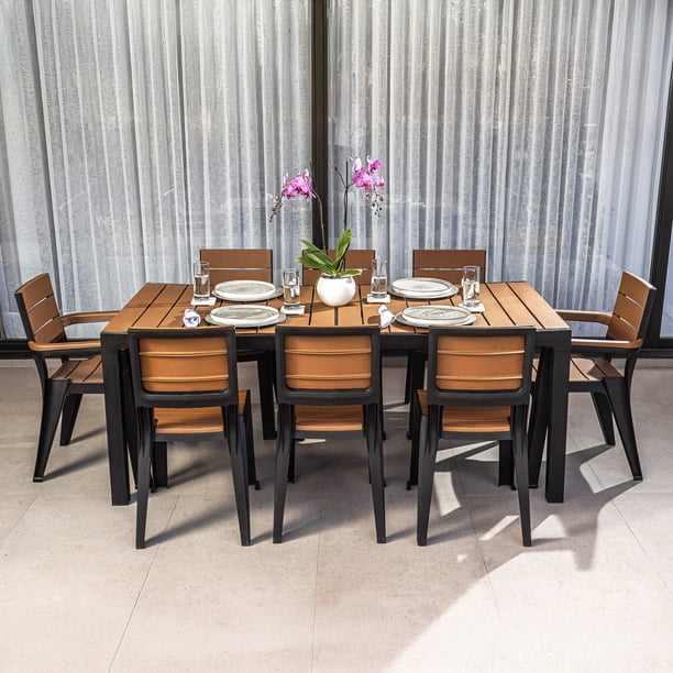 Juego De Comedor Para Exterior 8 Puestos Tipo Madera Tabaco