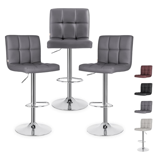 Set 3 Bancos Altos Cocina Barra Silla Desayunador Giratorio 360° Acabado de la estructura Cromado Color Gris Blick