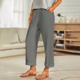 thumbnail image 1 of TaTaai Spring Fall Women's Linen Trousers Elastic Waist Wide Leg Straight Cut Loose Fit Ankle Length Casual Pants Solid Color Versatile Staple for Daily Style Gift, 1 of 9