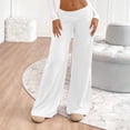 thumbnail image 4 of Amzcrzy Pantalones Palazzo Mujer Anchos Cintura Alta Cómodos Holgados Elegantes Casuales Verano Playa Ligeros Sin Costura Delantera Suaves Elásticos Con Bolsillos Tallas S-2XL Blanco, 4 of 7