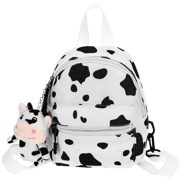 TENDYCOCO Mini Mochila de Lona con Colgante de Vaca de Felpa Bolso Bandolera para Mujer Compras para Viajar al Aire Libre