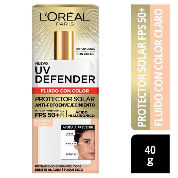 Protector Solar Diario FPS50+ L'Oréal Paris UV Defender Fluido Tono Claro 40 g