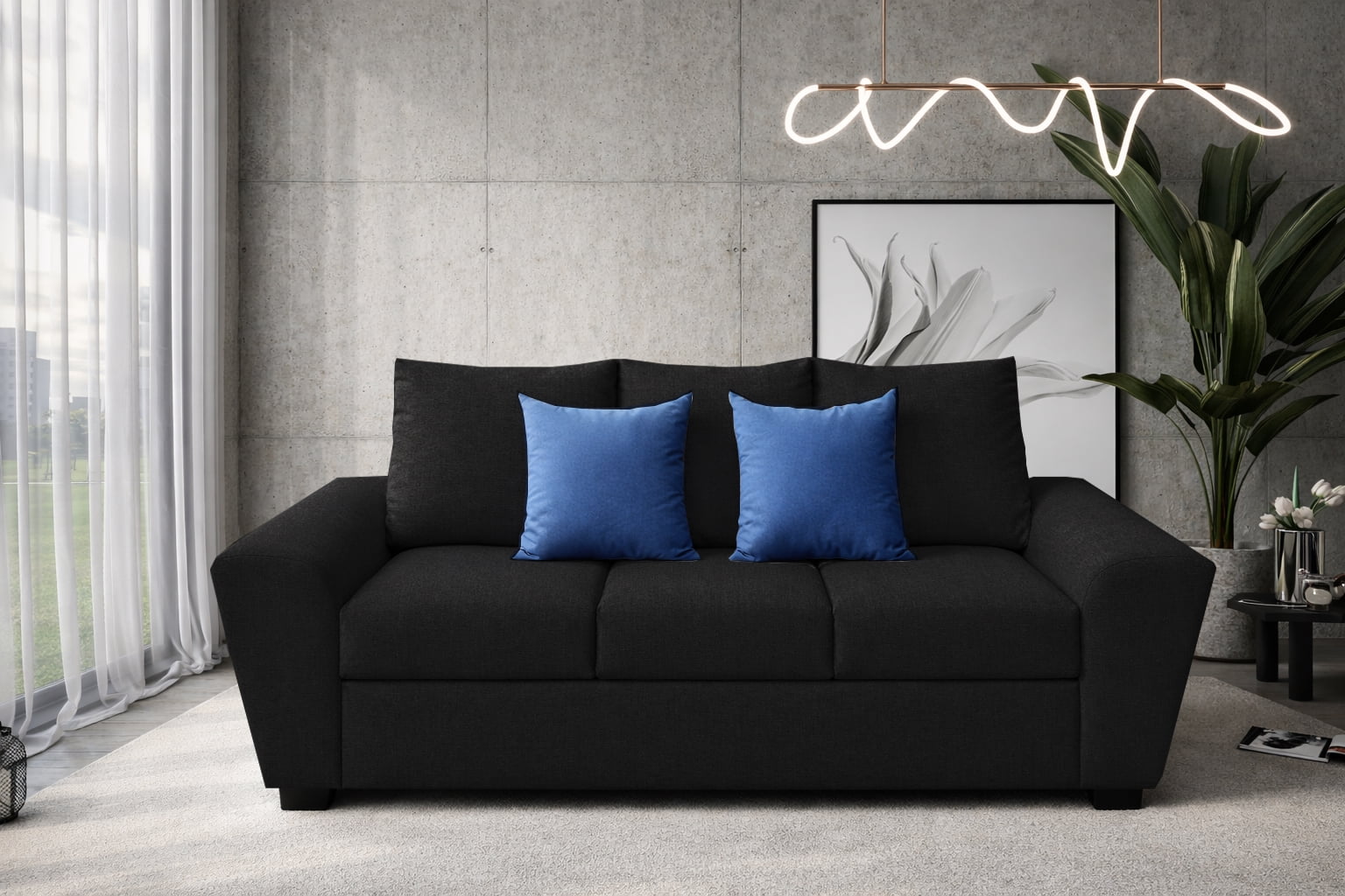 Sofa EL BAZAR STORE Islandia Lino Negro 3 plazas Modular Moderno Sala