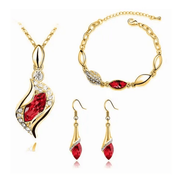 Conjunto de collar Aretes Y Brazalete Malubero Malu1696 Con Cristales Color rojo