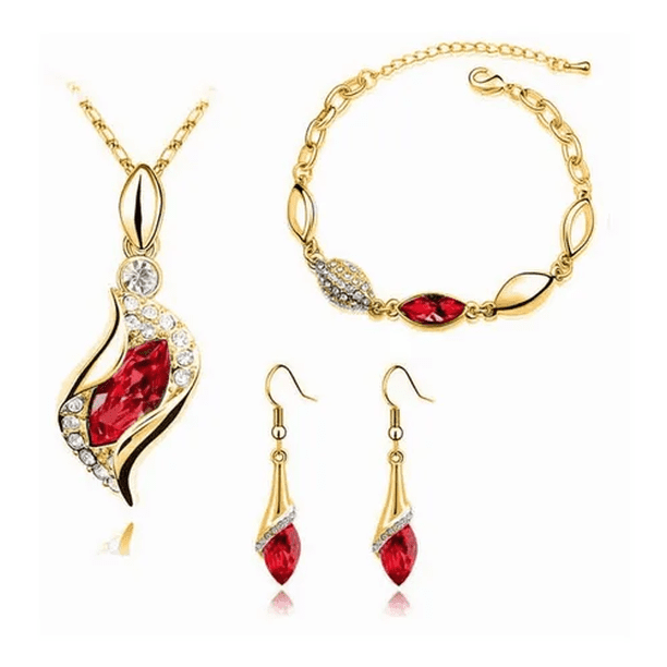 Conjunto de collar Aretes Y Brazalete Malubero Malu1696 Con Cristales Color rojo