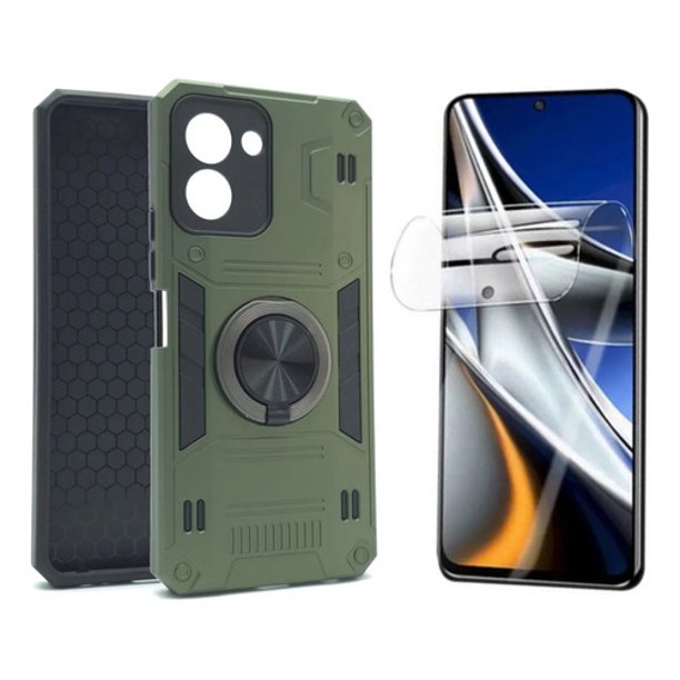 Funda + Mica Icon Case Titan para Tecno Spark Go 3, Carcasa, Protector, Uso Rudo, Protector de Pantalla, Antigolpes, Esquinas Reforzadas, Protección de Cámara - Verde