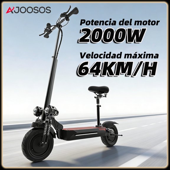 AJOOSOS X500 Patinete Eléctrico de Doble Motor, 48V 2000W, Velocidad Máxima de 64KM/H, Alcance de 64KM con Asiento Removible