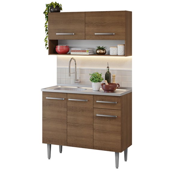Cocina Integral Madesa Emilly 105cm con Tarja Marrón