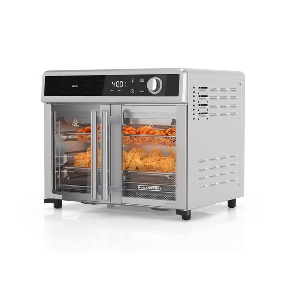 BLACK+DECKER Crisp 'N Bake Air Freyer Combo tostador, horno de convección de encimera 12 en 1 cocina comida rápidamente, se adapta a una pizza entera o 6 rebanadas tostadas, puertas francesas con