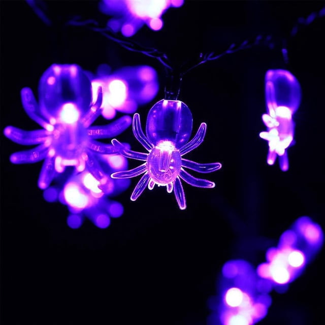 Decoraciones de Halloween, adornos de Halloween, cadena de luces LED de araña de 20 luces, cadena de luces de Halloween para decoración de interiores y exteriores, iluminación de Halloween para patio,