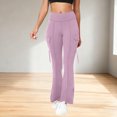 thumbnail image 2 of Amzcrzy Leggings Acampanados Mujer Cintura Alta Elásticos Yoga Ligeros Realzan Glúteos Color Liso Ajustado Casuales Bolsillos Laterales Tallas S-2XL Morado, 2 of 7