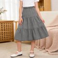 thumbnail image 4 of Falda midi vaquera escalonada para niñas, cintura alta elástica, corte en A, falda larga informal, suave, transpirable, con volantes, color negro, tallas de 4-5 a 14-15 años., 4 of 5
