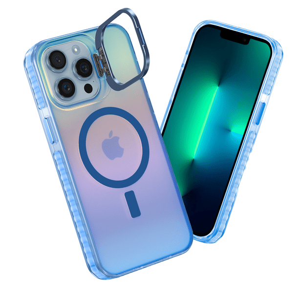 Funda Case Carcasa Tornasol Color Azul Con Soporte Premium Para iPhone 13 PRO Compatible Con Magsafe