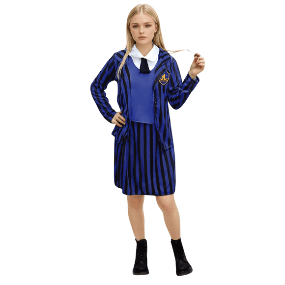 Disfraz Uniforme Academia Nunca Más Nevermore Azul Merlina Adulto Dama Talla Standard