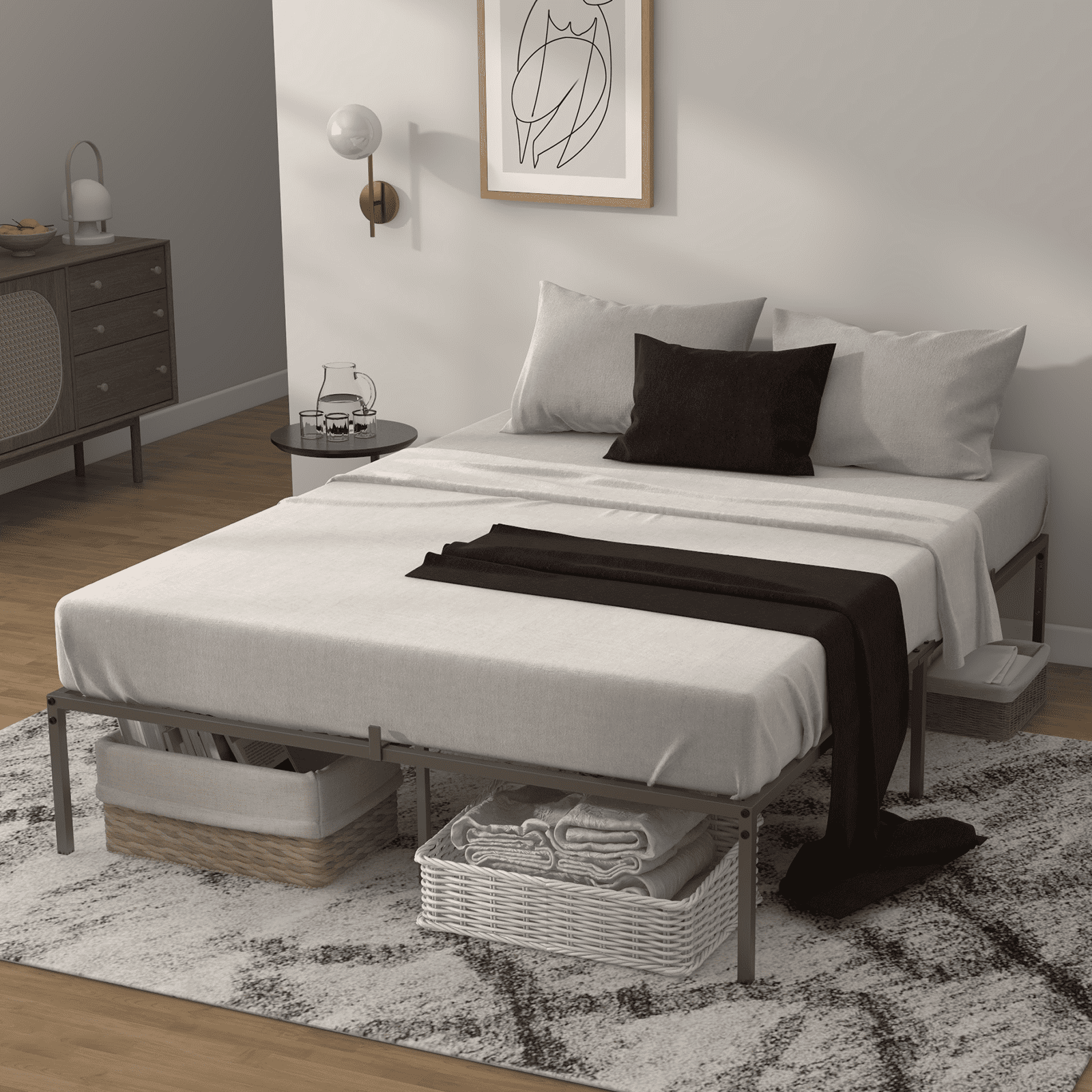 Base de Cama Metálica – Espacio de Almacenamiento – Resistente y Duradera – Fácil Montaje – Sin Base de Resortes – Sin Chirridos – Bordes Redondeados 203*153*38CM