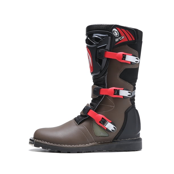 Botas de motocross para hombre: conducción todoterreno, carreras de motos de cross, zapatos de moto con protección para el tobillo y tracción duradera,Marrón,41