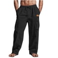 thumbnail image 1 of Amzcrzy Mens Linen Pants Comfortable Elastic Waist Drawstring Trousers for Men Summer Casual Relaxed Fit Beach Yoga Pants Lightweight Baggy Wide Leg Pants for Men with Flag Label S-3XL Negro, 1 of 6