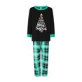 thumbnail image 2 of Pijamas navideños familiares a juego: camisetas de manga larga con cuello redondo y estampado de letras y hojas, y pantalones a cuadros., 2 of 10