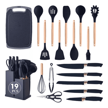 Utensilios De Cocina Silicona Juego De Cuchillo 19 Set Negro
