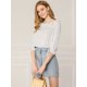thumbnail image 2 of Allegra K Blusa de lunares de verano de media manga con cuello con volantes para mujer blanco S, 2 of 6