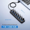 thumbnail image 2 of 7 Puertos USB Hub Splitter Multi Hub USB 3.0 Adapter USB Varios Puertos Adaptador de Corriente con Interruptores y Luces, 2 of 5