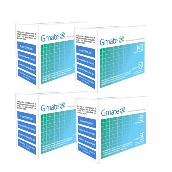 Kit de 4 cajas de Tiras Reactivas Gmate cada Caja Con 50 Piezas