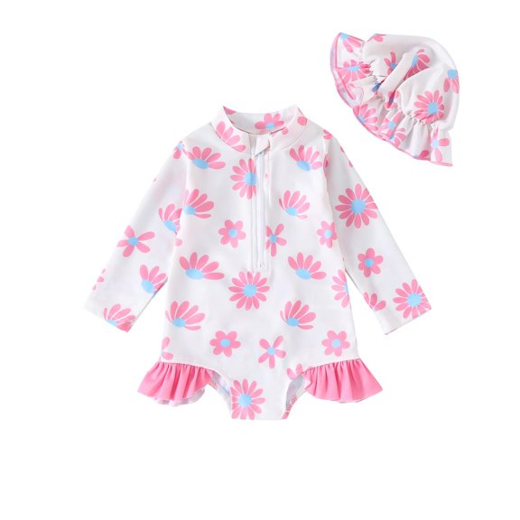 Odeerbi 0-3 Años Trajes de Baño de Manga Larga Con Gorro de Baño Traje de Baño de Entrenamiento Atlético de Una Pieza Traje de Baño de Surf de Playa