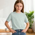 thumbnail image 2 of LLYWEY Playera Clásica para Niñas - Blusas Ligeras de Verano con Cuello Redondo y Manga Corta para la Escuela, Color Sólido, Sueltas y Casuales, Azul, 3 Años, 2 of 6