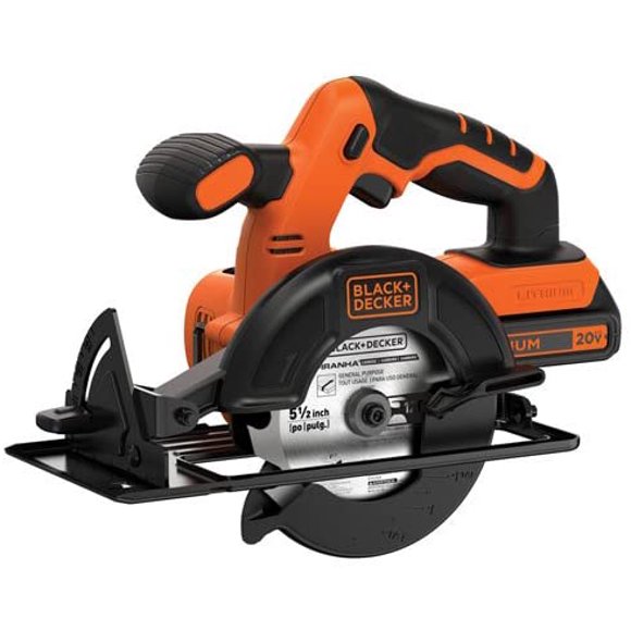 Sierra Circular Inalámbrica BLACK + DECKER BDCCS20C Versátil Liviana con Batería 20V MAX Cargador 5-1 / 2-pulg Negro y Anaranjado