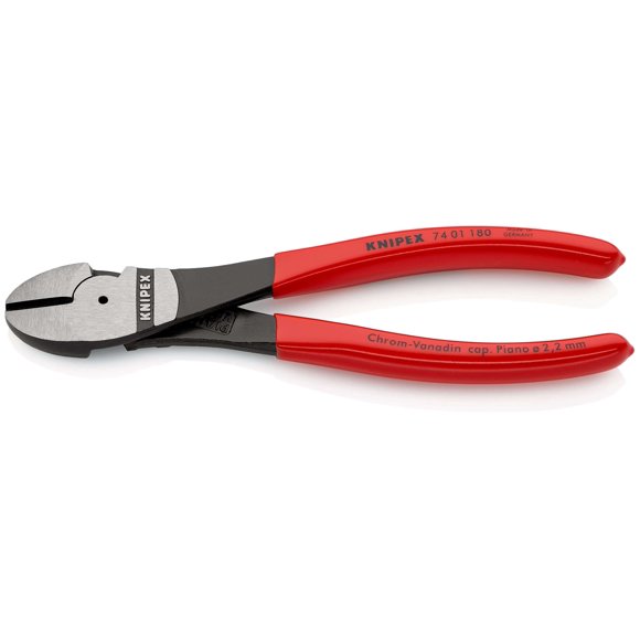 KNIPEX 74 01 180 SB Pinzas de corte diagonal tipo extra fuerte recubierto de plástico acabado pavonado 180 mm