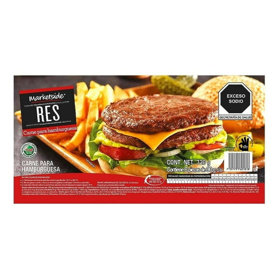 Carne De Res Marketside Para Hamburguesa Congelada 8 Piezas 90 G