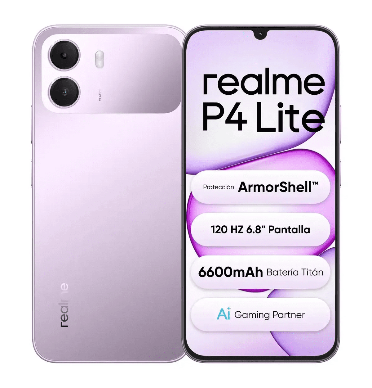 Realme P4 Lite 4GB RAM 128GB ROM Batería 6600mAh, Carga Inversa 6W Pantalla 6.8" 120Hz Android 16 Smartphone, Violeta