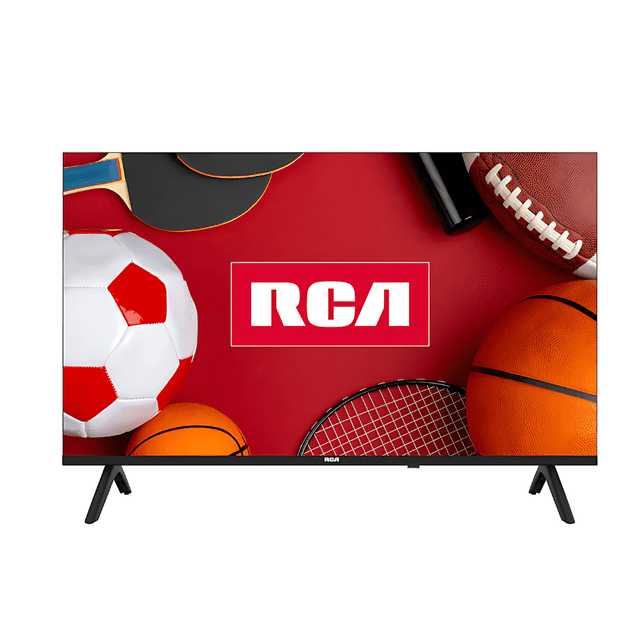 televisor rca smart tv 43 pulgadas hd android modelo tc-le43k-an2401 frente centrado 43" con bisel delgado y soporte negro, pantalla con fondo rojo y logo RCA; resolución Full HD (1080p), Android TV con aplicaciones integradas, conectividad Bluetooth, 3 puertos HDMI y control remoto incluido, color negro, apto para ver películas y videojuegos.
