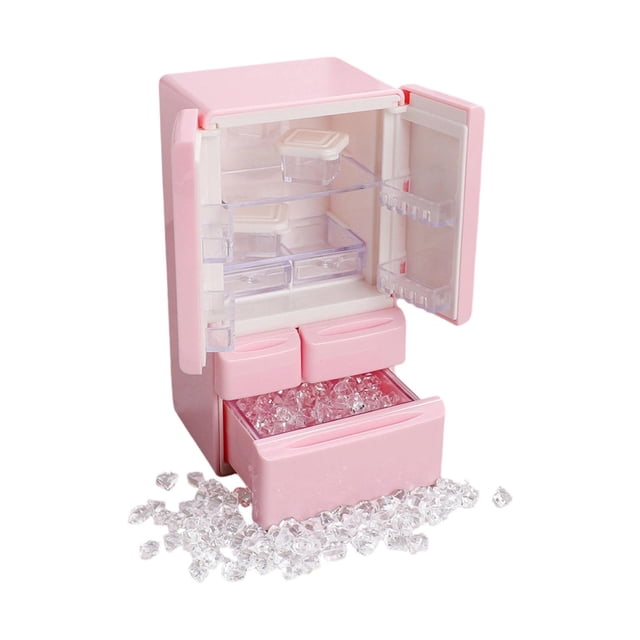 Refrigerador congelador 1/12 con pinzas Juguete Imaginativo Muebles de casa de muñecas Mini Rosa