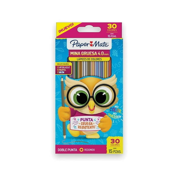 Lápices de Colores Paper Mate Redondos 4.0mm Doble Punta 15 Piezas