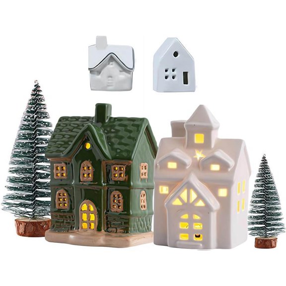 Casas Navideñas de Cerámica con Luces Led | Figuras Navideñas Brillantes para Decoración de Mesa | Minicasas de Campo para Fiestas de Invierno, Regalos y Decoración Del Hogar