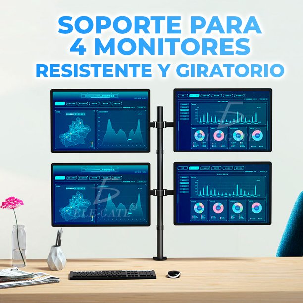 Soporte de Mesa o Escritorio para 4 Monitores Ele-Gate HOLD67 Pantalla 13 A 27