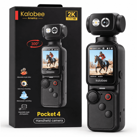 Kalobee Pocket 4 Cámara Digital Portátil 2K con Autofocus, Pantalla y Giro 300°