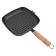 thumbnail image 1 of Cast Iron Skillet with Wooden Handle Square Uncoated Nonstick Cast Iron Grill Pan for Meats Steak Fish, 1 of 5