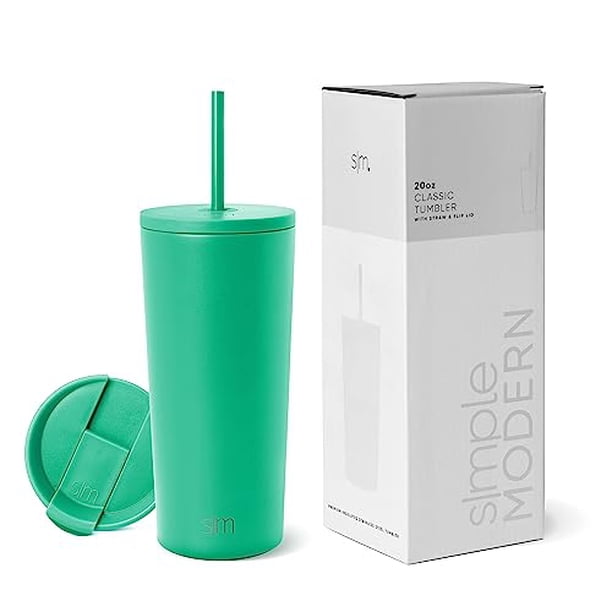 Vaso aislante moderno, sencillo, con tapa y pajita, 500 ml