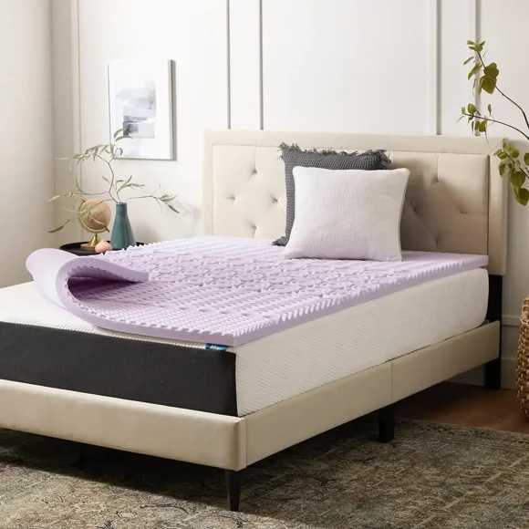 Lucid - Colchoneta de Memory Foam con Infusión de Lavanda - Sobrecolchón de 5 Zonas de 7.5 cm - Topper para Colchón - Sensación Suave y Acolchada - Alivia Puntos de Presión - Matrimonial