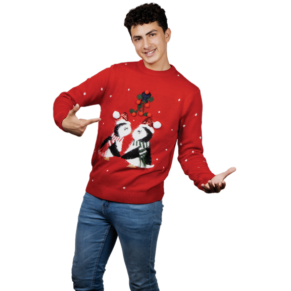 Suéter navideño ugly pingüinos para hombre Rev Sueter cerrado cuello redondo tejido