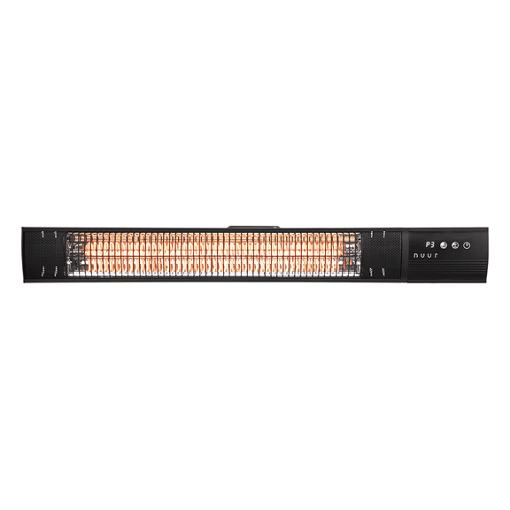 Nuur - Calentador Electrico de Halogeno para Patio Exterior 1500W con Control Remoto, 3 Niveles de Potencia (500W/1000W/1500W), Montaje en Pared, Apagado Automatico, Angulo Ajustable - CALEXEL