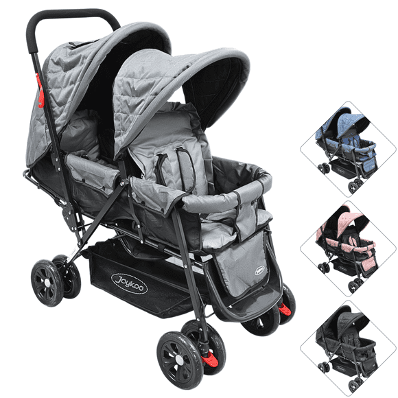 Carriola Doble Gemelar Plegable para Bebés 0 Meses Asientos Reclinables Hasta 32 kg - Gris